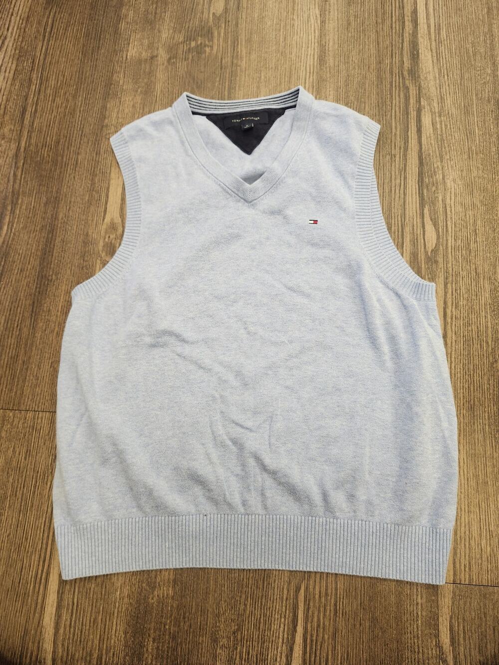 Tommy Hilfiger V-Neck Sweater Vest Blue Sz M 100% Cotton Academia Preppy Y2K